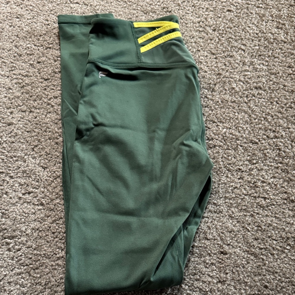 Fabletics Green Leggings with Yellow Accents